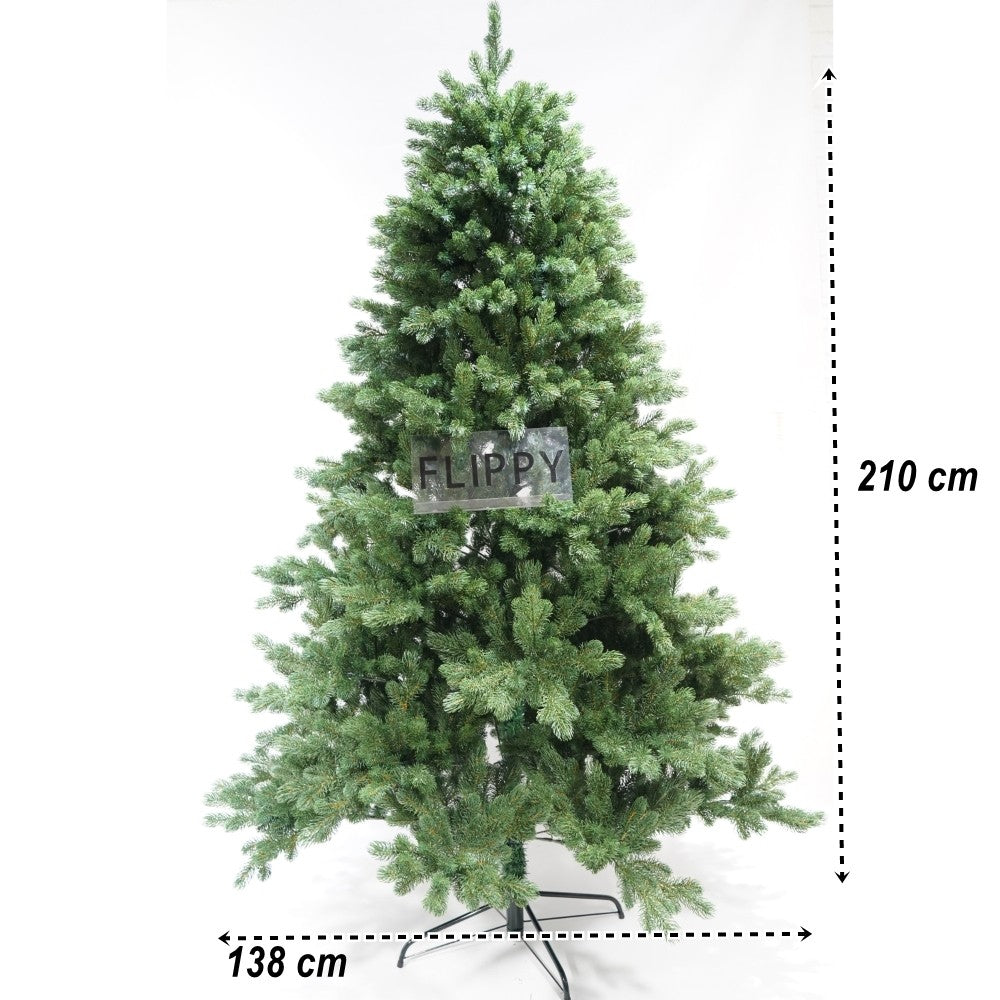 Brad artificial de Craciun, clasic, pentru interior/exterior, inaltime 210 cm, diametru 138 cm, 858 ramuri, Vivimall, verde, suport metalic inclus - vivimall.ro