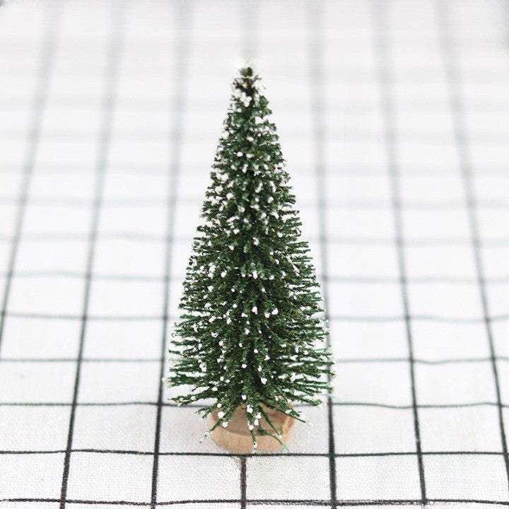 Brad artificial de craciun, ornament pentru masa, pe suport lemn, 15 cm inaltime, Verde inzapezit - vivimall.ro