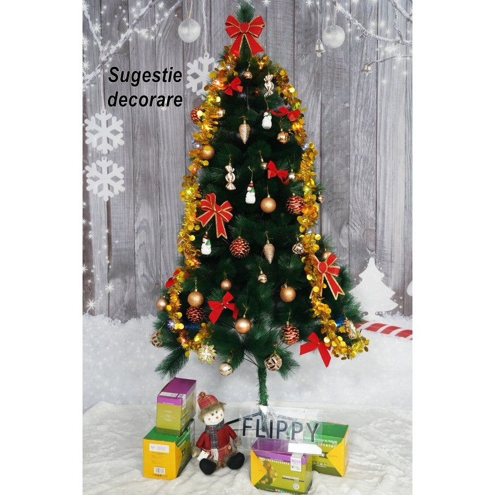 Brad artificial de Craciun tip pin, clasic, pentru interior/exterior, inaltime 90 cm, Vivimall, verde, suport de plastic inclus - vivimall.ro