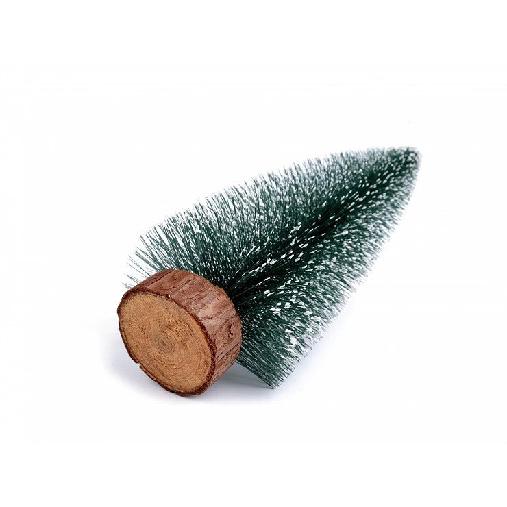 Brad artificial de craciun, tip pin inzapezit, ornament pentru masa, pe suport lemn, 30 cm inaltime - vivimall.ro