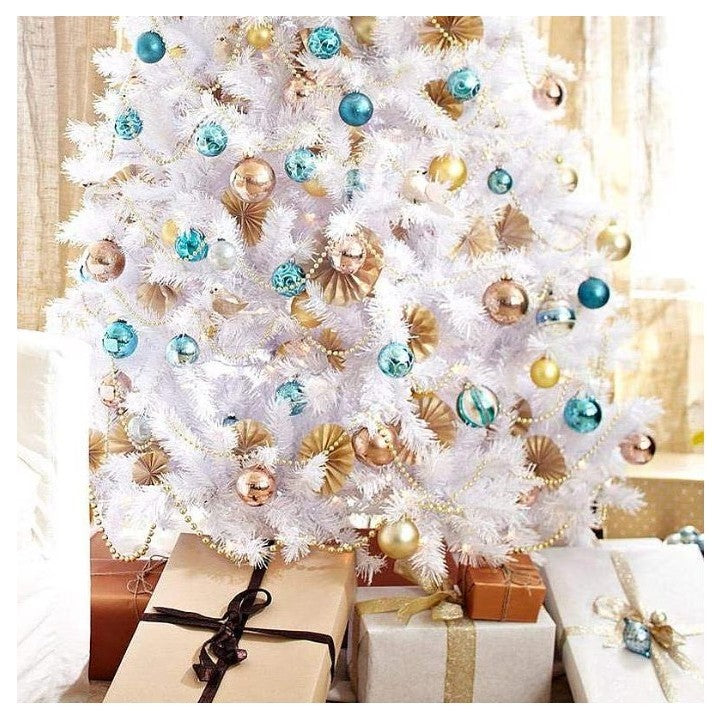 Brad de Craciun artificial cu suport inclus Vivimall, 210 cm, 800 ramuri/varfuri, material plastic, suport clasic, fara iluminare, utilizat pentru interior/exterior, alb - vivimall.ro