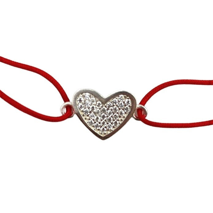 Bratara Snur Reglabil, Argint 925, Inima cu Minizirconii, Jolie Silver, 1 g, 1.8 cm x 1.3 cm - vivimall.ro