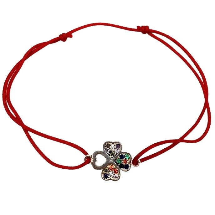 Bratara Snur Reglabil, Argint 925, Trifoi cu Zirconii Colorate, Jolie Silver, 0.8 g, 1.5 cm x 1.3 cm - vivimall.ro
