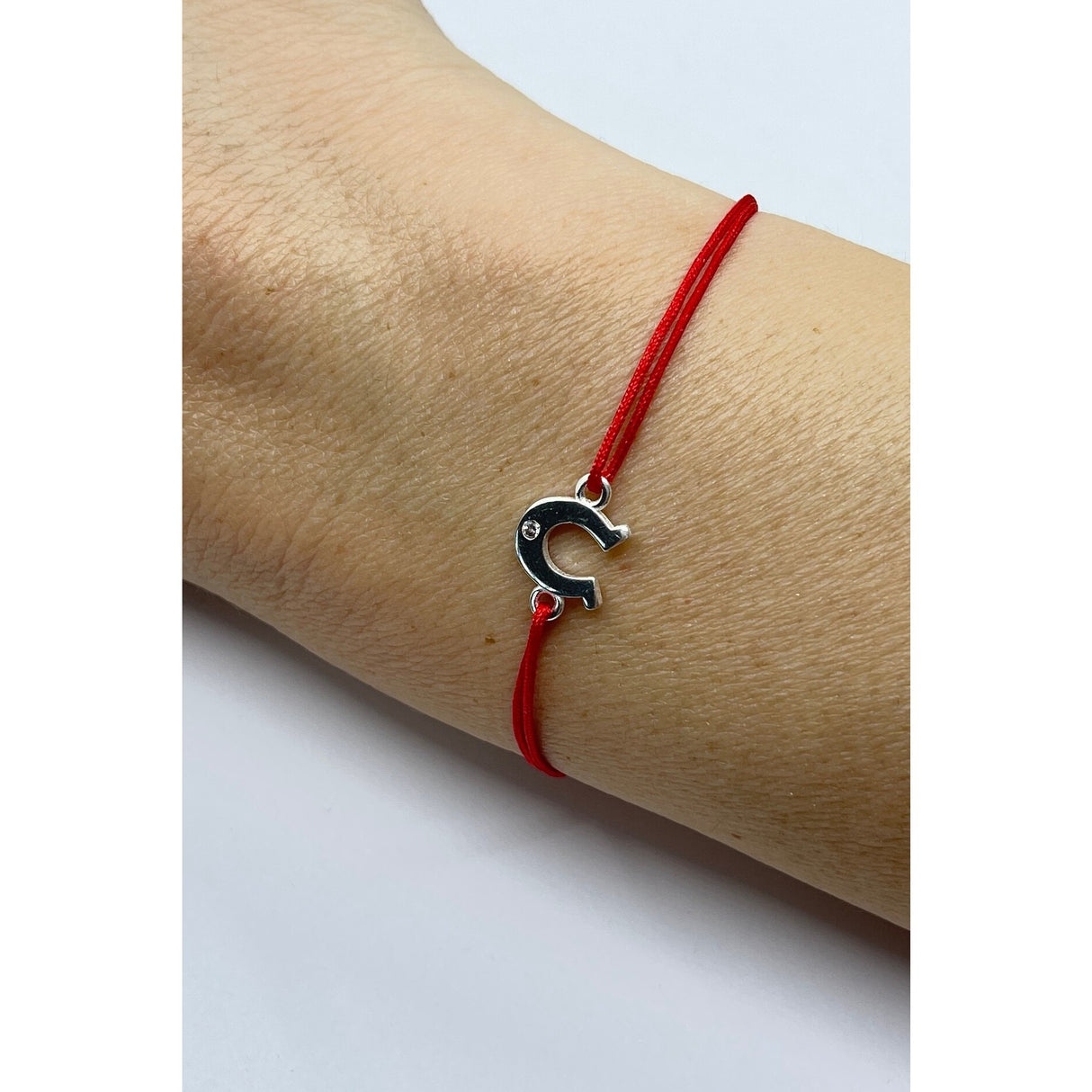 Bratara cu Snur Rosu, Argint 925, Potcoava, Jolie Silver, 0.6 g, 10x15 mm - vivimall.ro