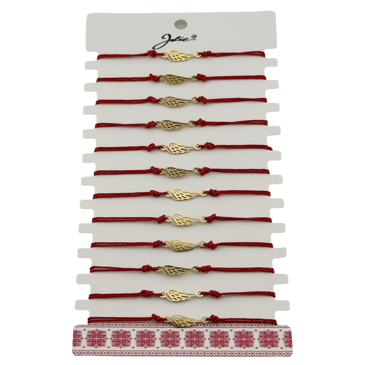 Bratara Martisor pentru Dama, Jolie, Model Aripa, Set 12 bucati, Pandativ din Inox Auriu, Snur Ajustabil Impletit, Rosu - vivimall.ro