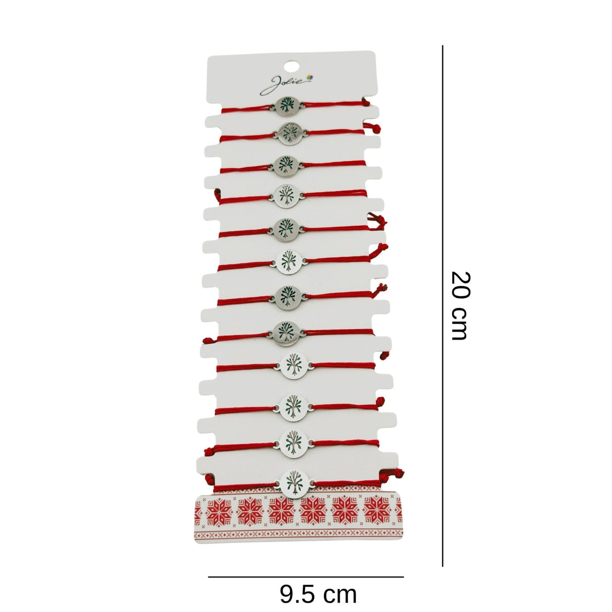Bratara Martisor pentru Dama, Jolie, Model Copacul Vietii, Set 12 bucati, Pandativ Argintiu din Inox cu Snur Rosu Ajustabil - vivimall.ro