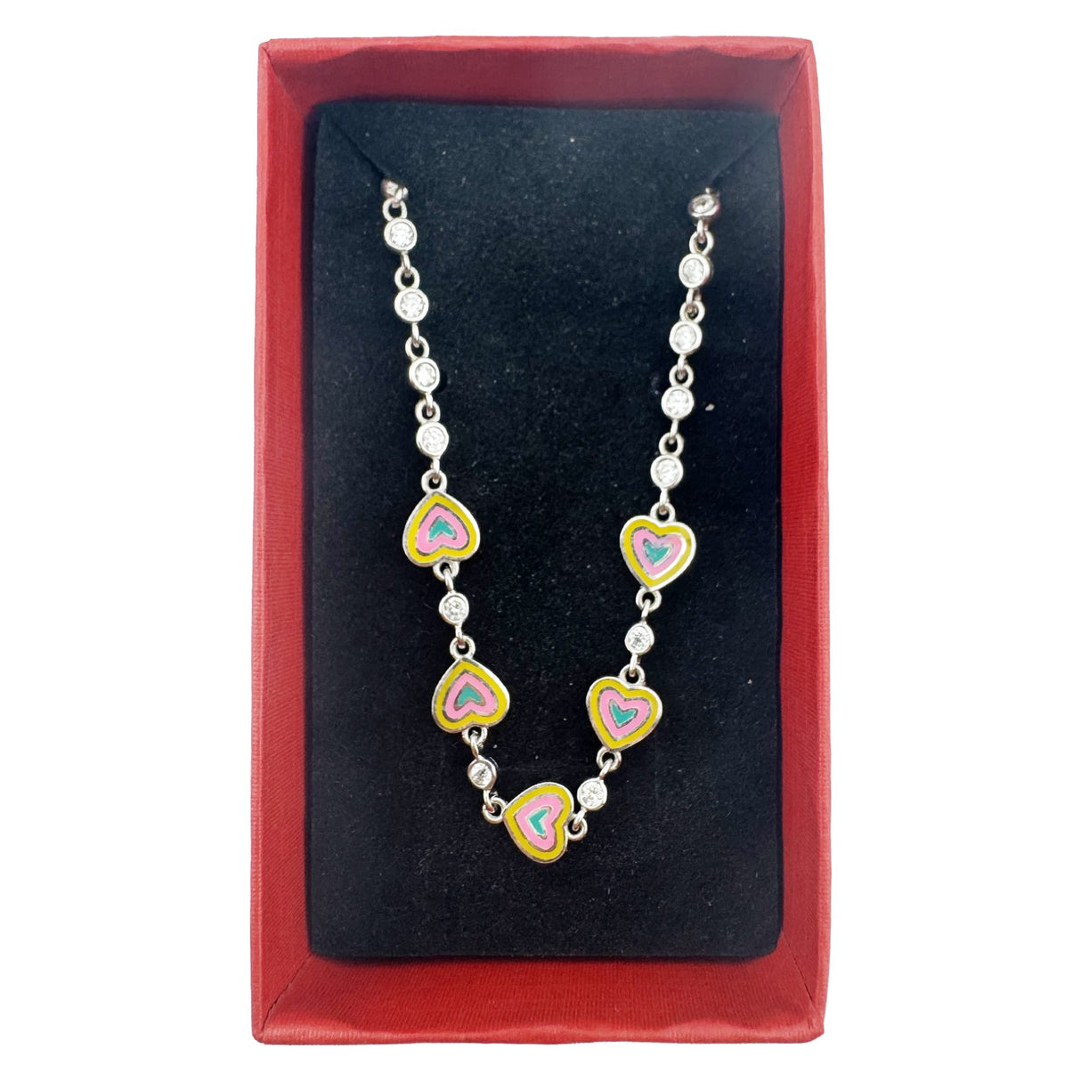 Bratara pentru Copii, Jolie, Argint 925, Model Inima, cu Email si Zirconiu, 22 cm/4.4g Argintiu/Galben/Roz - vivimall.ro