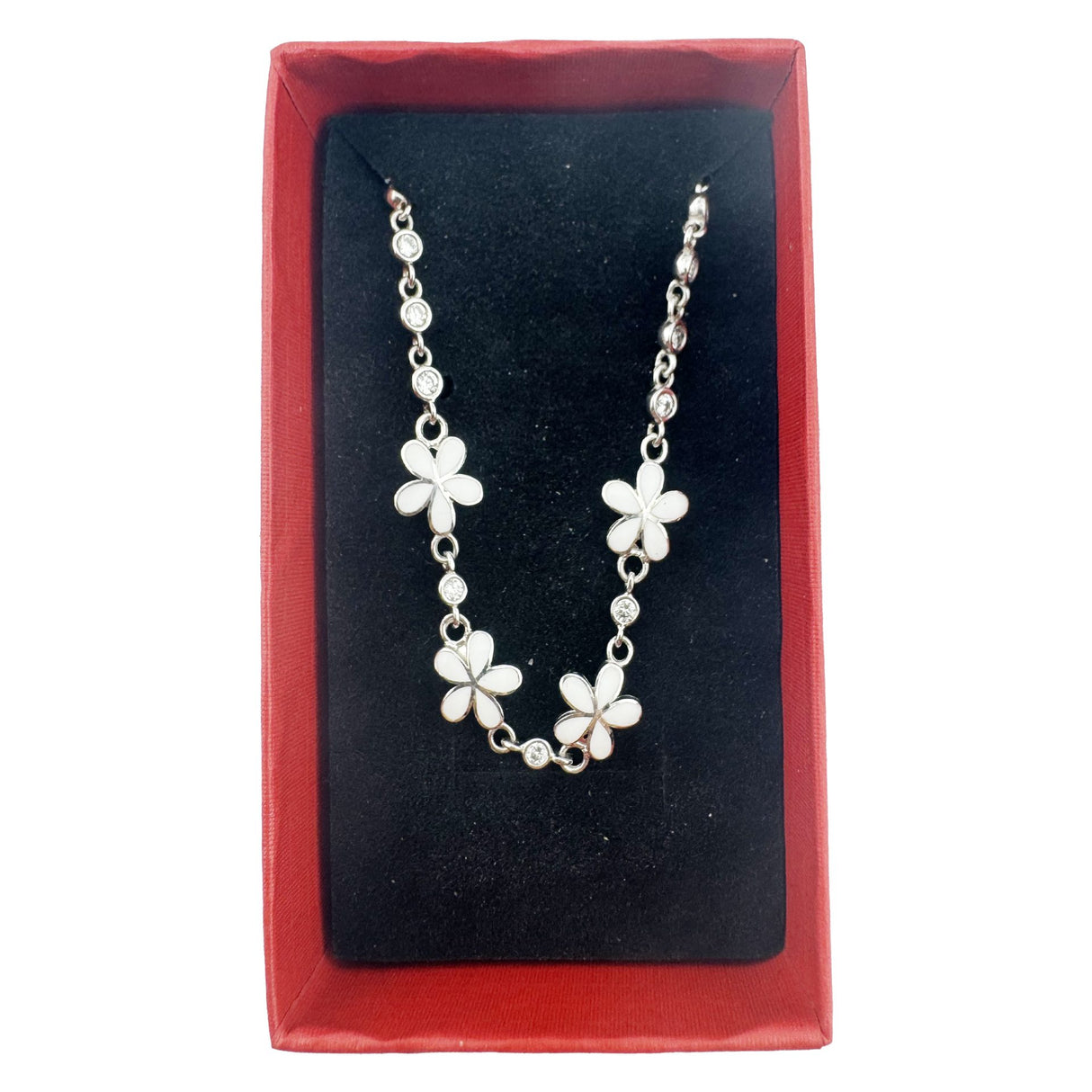 Bratara pentru Copii, Jolie, Argint 925, Model Floare, cu Email si Zirconiu, 22 cm/4.4g Argintiu/Alb - vivimall.ro