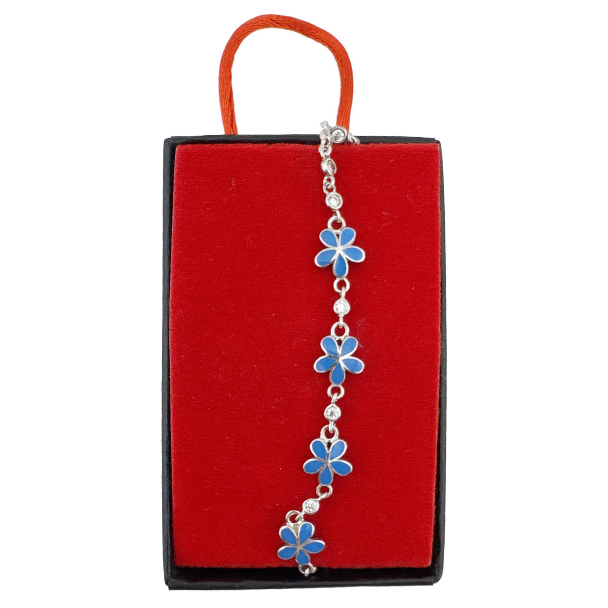 Bratara pentru Dama Copii, Jolie, Argint 925, Model Floare Albastra, cu Email si Zirconiu, Argintiu - vivimall.ro
