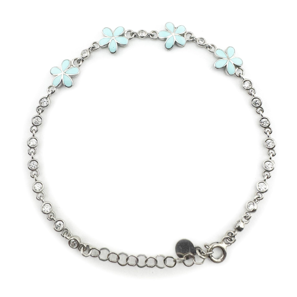 Bratara pentru Copii, Jolie, Argint 925, Model Floare, cu Email si Zirconiu, 22 cm/4.4g Argintiu/Albastru deschis - vivimall.ro