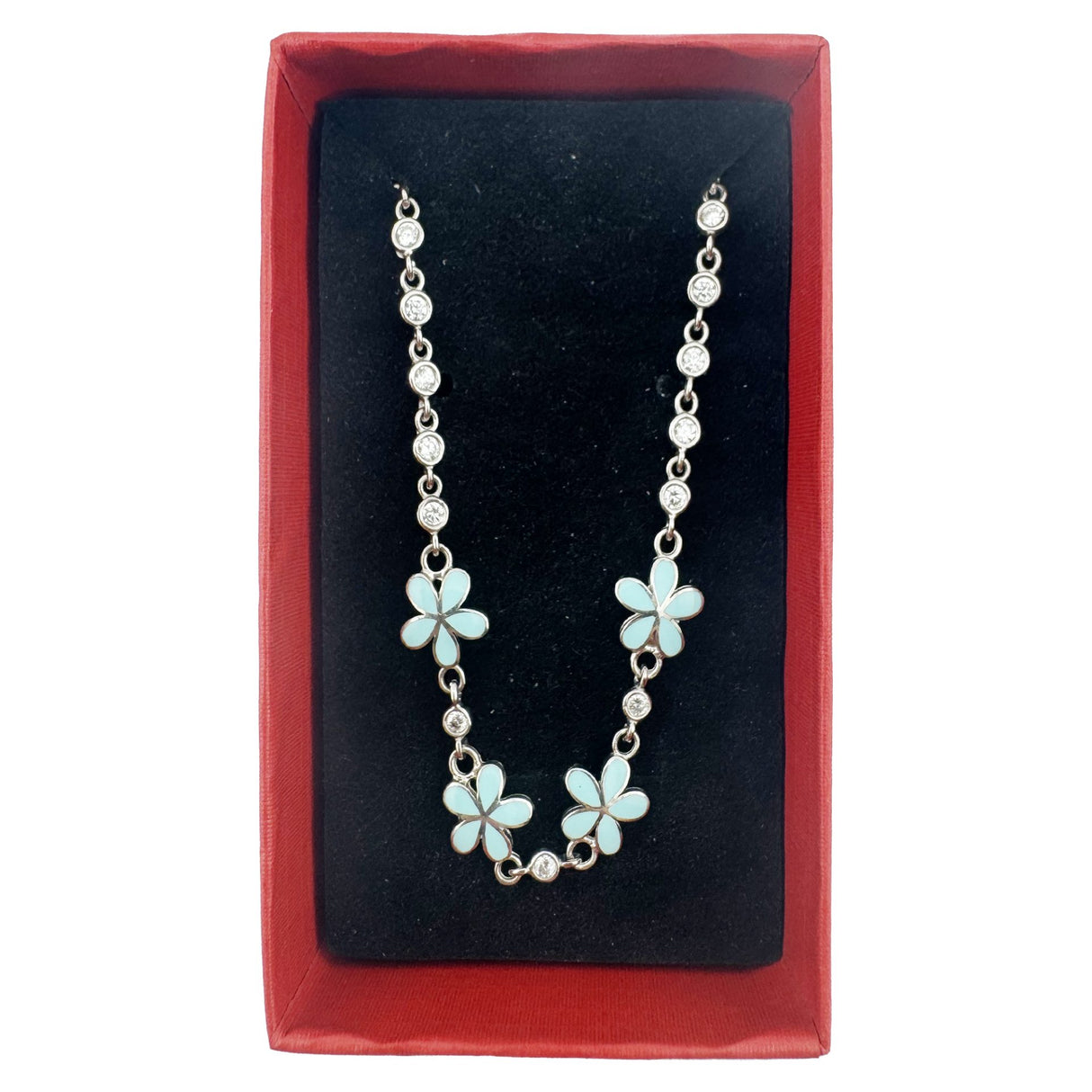 Bratara pentru Copii, Jolie, Argint 925, Model Floare, cu Email si Zirconiu, 22 cm/4.4g Argintiu/Albastru deschis - vivimall.ro