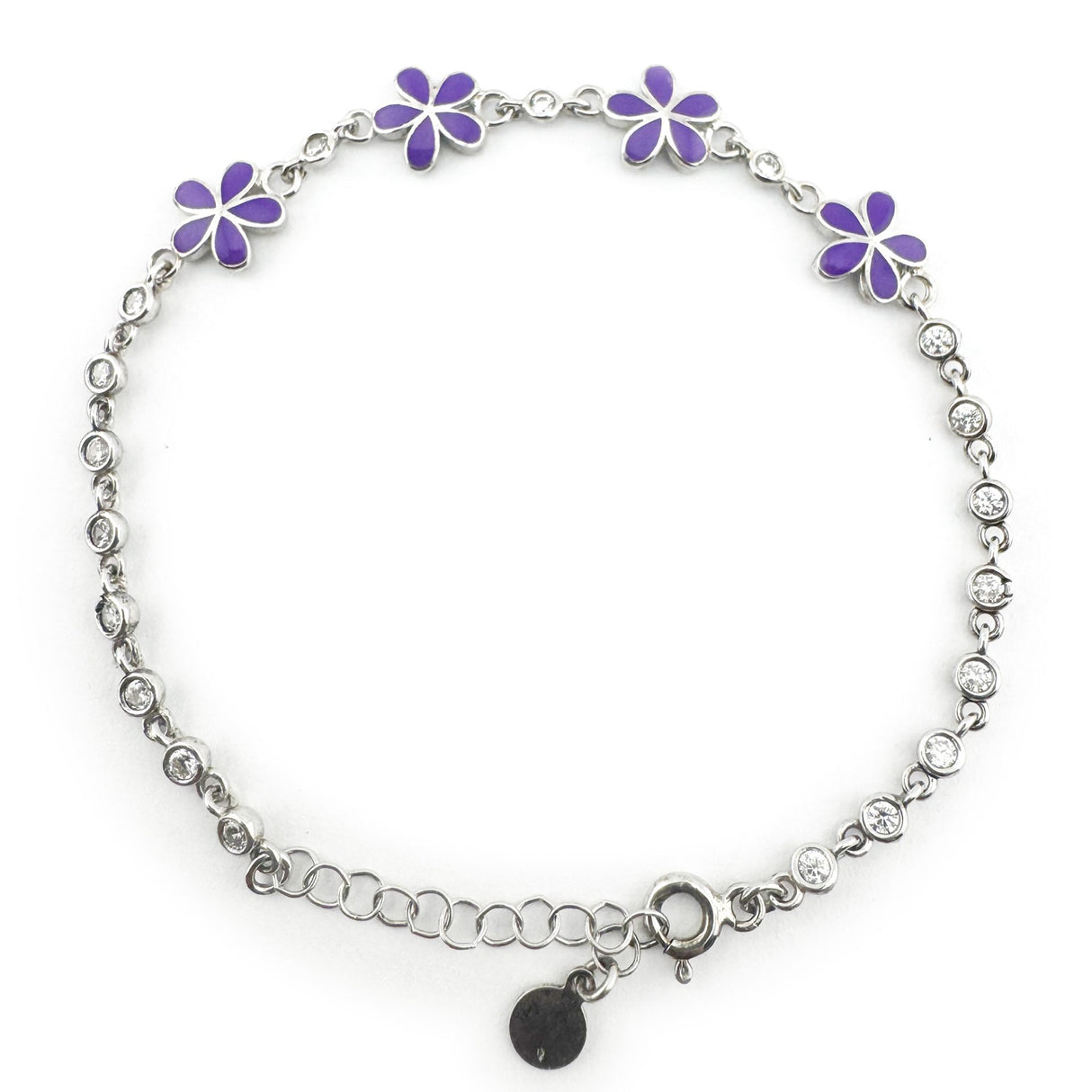 Bratara pentru Copii, Jolie, Argint 925, Model Floare, cu Email si Zirconiu, 22 cm/4.4g Argintiu/Mov - vivimall.ro