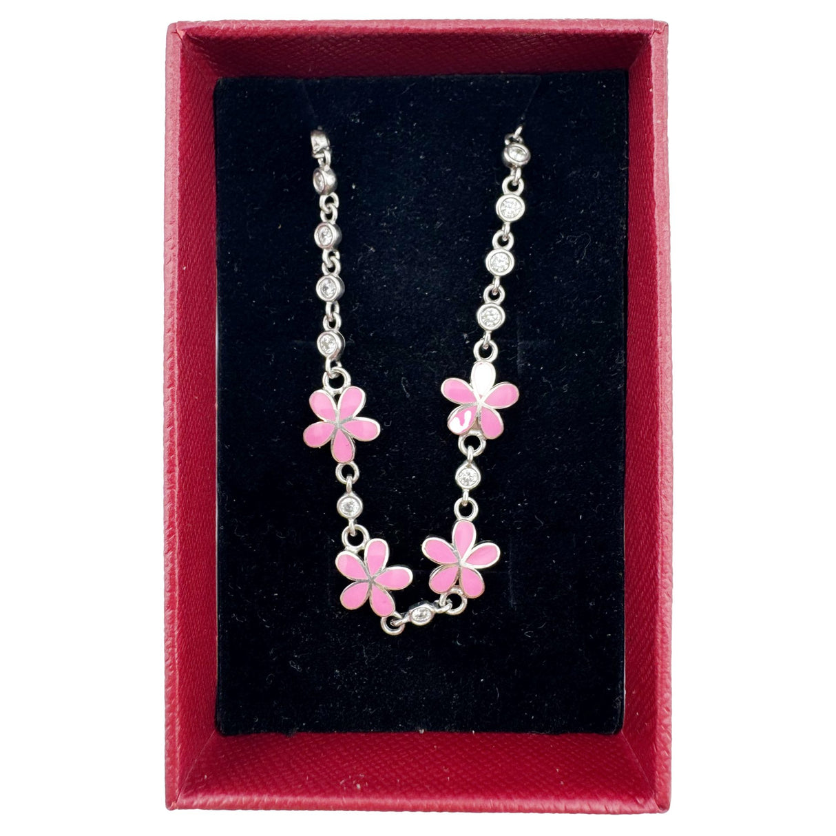 Bratara pentru Copii, Jolie, Argint 925, Model Floare, cu Email si Zirconiu, 22 cm/4.4g Argintiu/Roz - vivimall.ro
