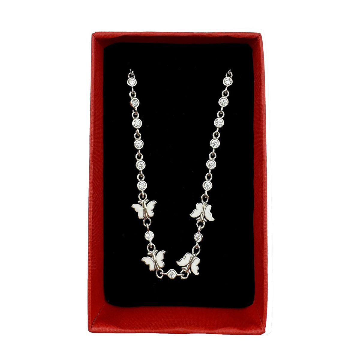 Detaliu brățară Jolie argint 925, ornament fluture cu zirconiu și email alb, lățime 3 mm