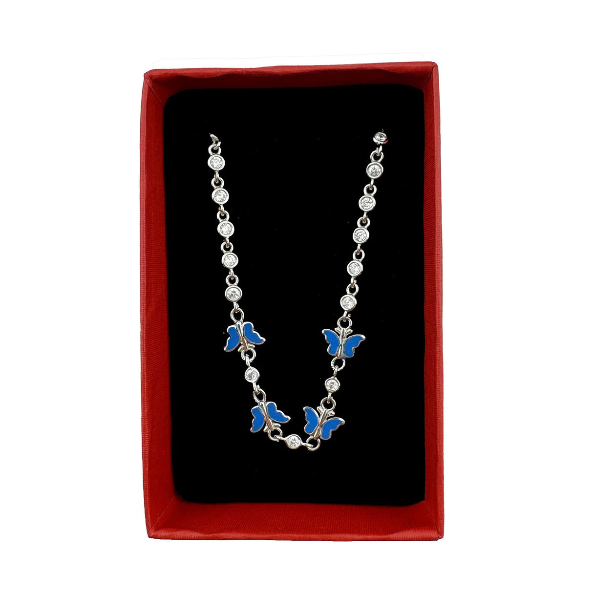 Bratara pentru Copii, Jolie, Argint 925, Model Fluture, cu Email si Zirconiu, 22 cm/4.4g Argintiu/Albastru deschis - vivimall.ro