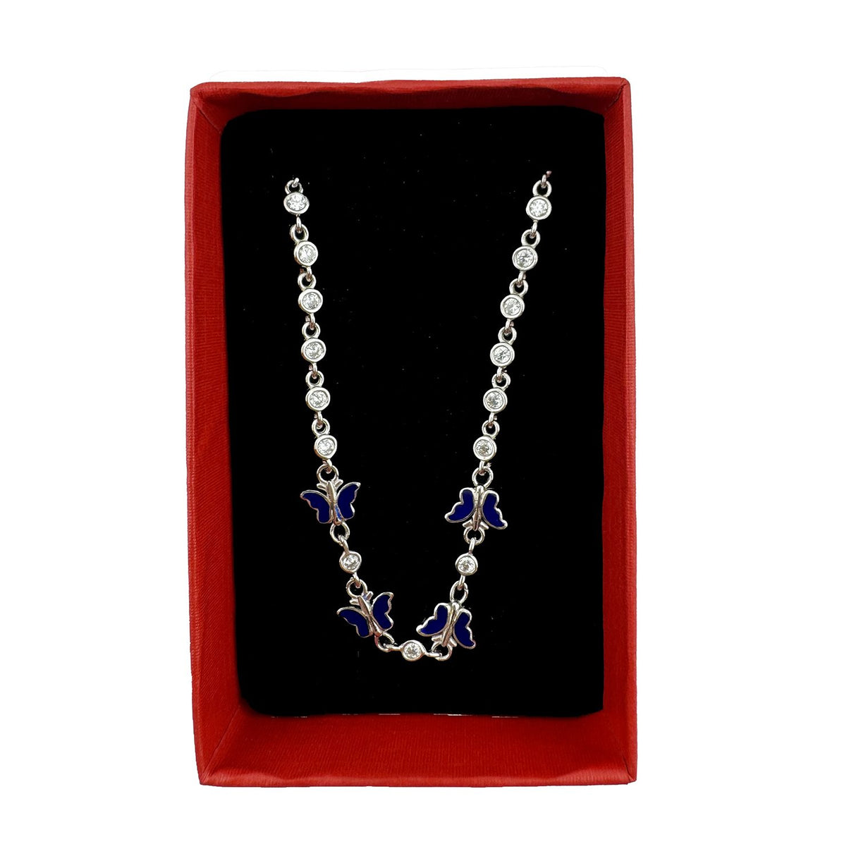 Bratara pentru Copii, Jolie, Argint 925, Model Fluture, cu Email si Zirconiu, 22 cm/4.4g Argintiu/Albastru inchis - vivimall.ro