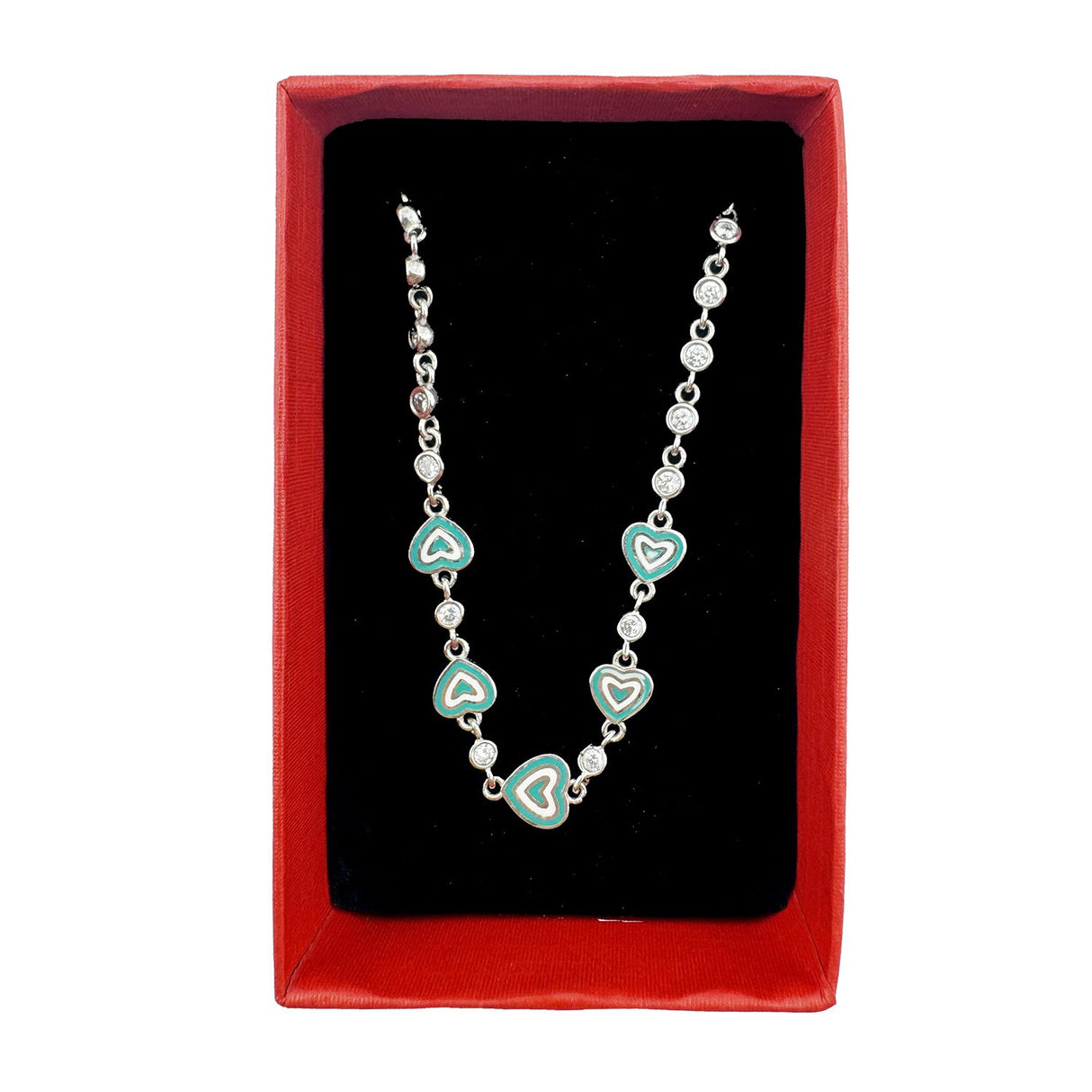 Bratara pentru Copii, Jolie, Argint 925, Model Inima, cu Email si Zirconiu, 22 cm/4.4g Argintiu/Verde - vivimall.ro