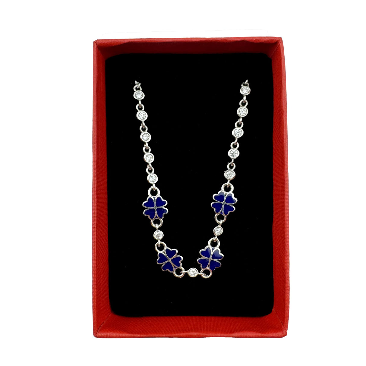 Bratara pentru Copii, Jolie, Argint 925, Model Trifoi, cu Email si Zirconiu, 22 cm/4.4g Argintiu/Albastru inchis - vivimall.ro