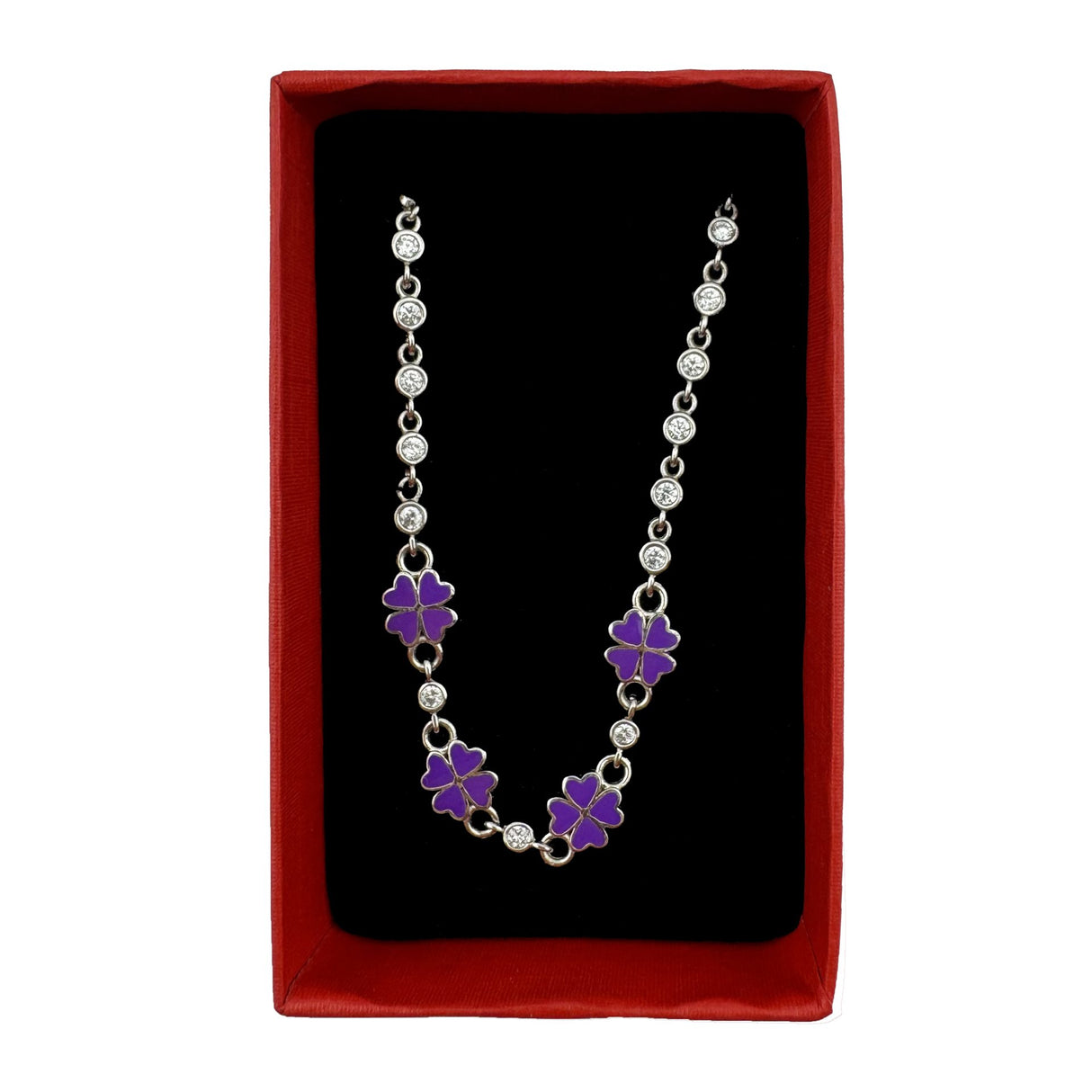 Bratara pentru Copii, Jolie, Argint 925, Model Trifoi, cu Email si Zirconiu, 22 cm/4.4g Argintiu/Mov - vivimall.ro