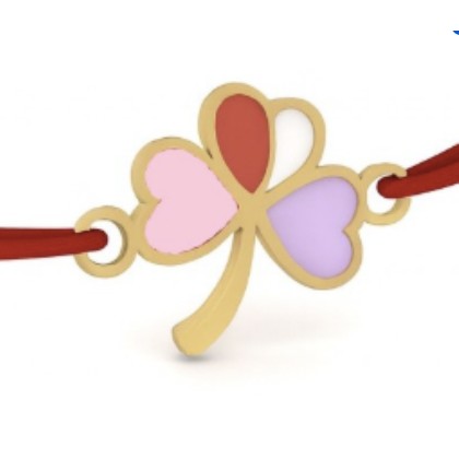 Bratara Placata cu Aur 24k pentru Copii, Snur Rosu, Model Trifoi cu Patru Foi, Multicolor
