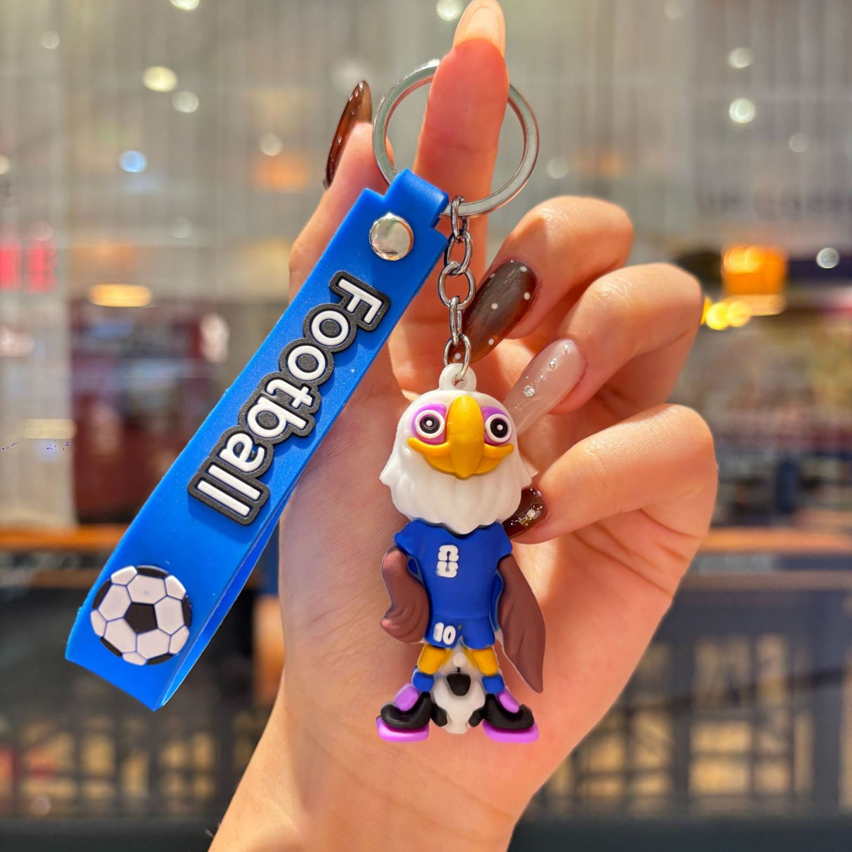 Breloc Chei, Flippy, Model Vultur, Mascota de Fotbal, Cupa Mondiala, Accesoriu Pentru Chei si Rucsac, Cauciuc Moale, 26 g, 6.2 x 3.4 cm, Albastru - vivimall.ro