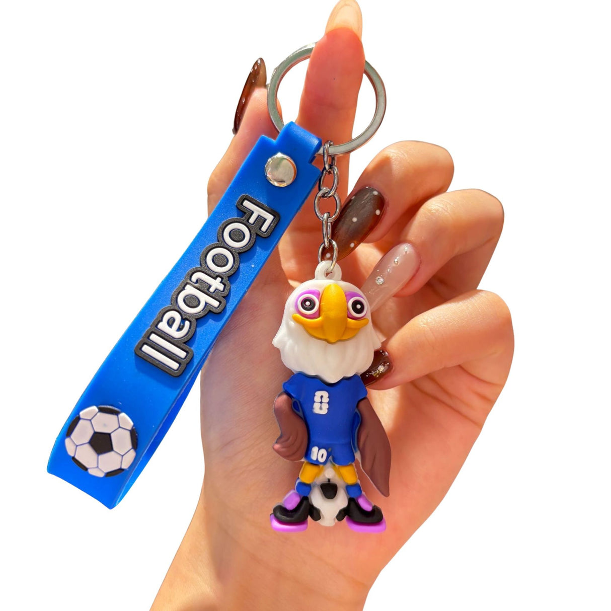 Breloc Chei, Flippy, Model Vultur, Mascota de Fotbal, Cupa Mondiala, Accesoriu Pentru Chei si Rucsac, Cauciuc Moale, 26 g, 6.2 x 3.4 cm, Albastru - vivimall.ro