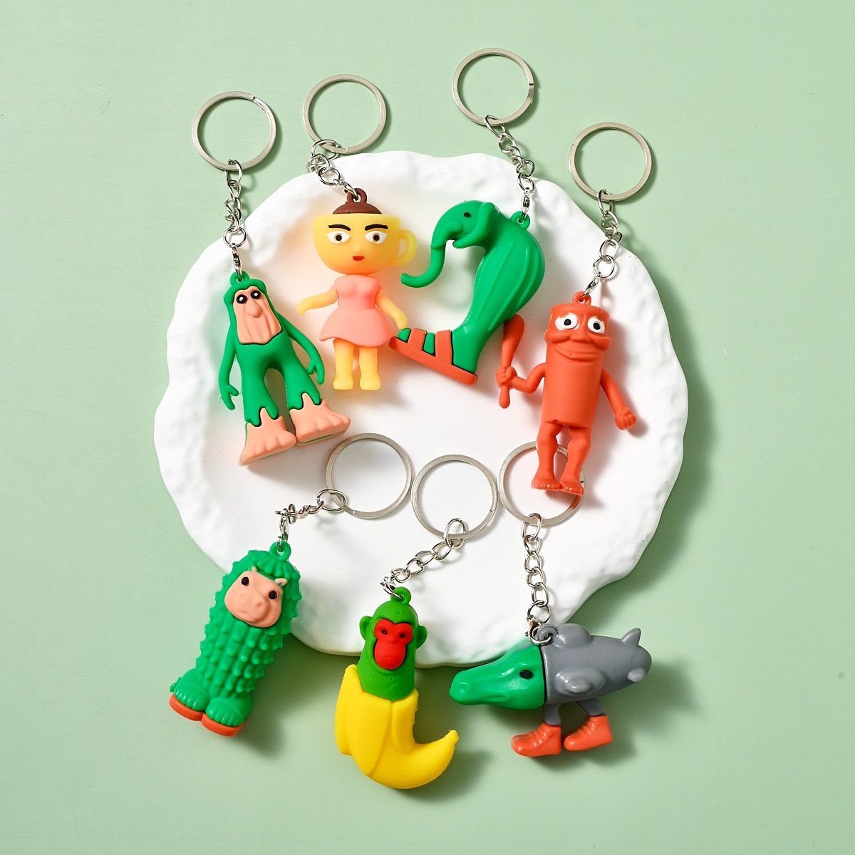 Breloc de Chei din Silicon, Flippy, Figurina Brainrot Elefant Cactus Lirili Larila, 4 cm, Verde/Rosu - vivimall.ro