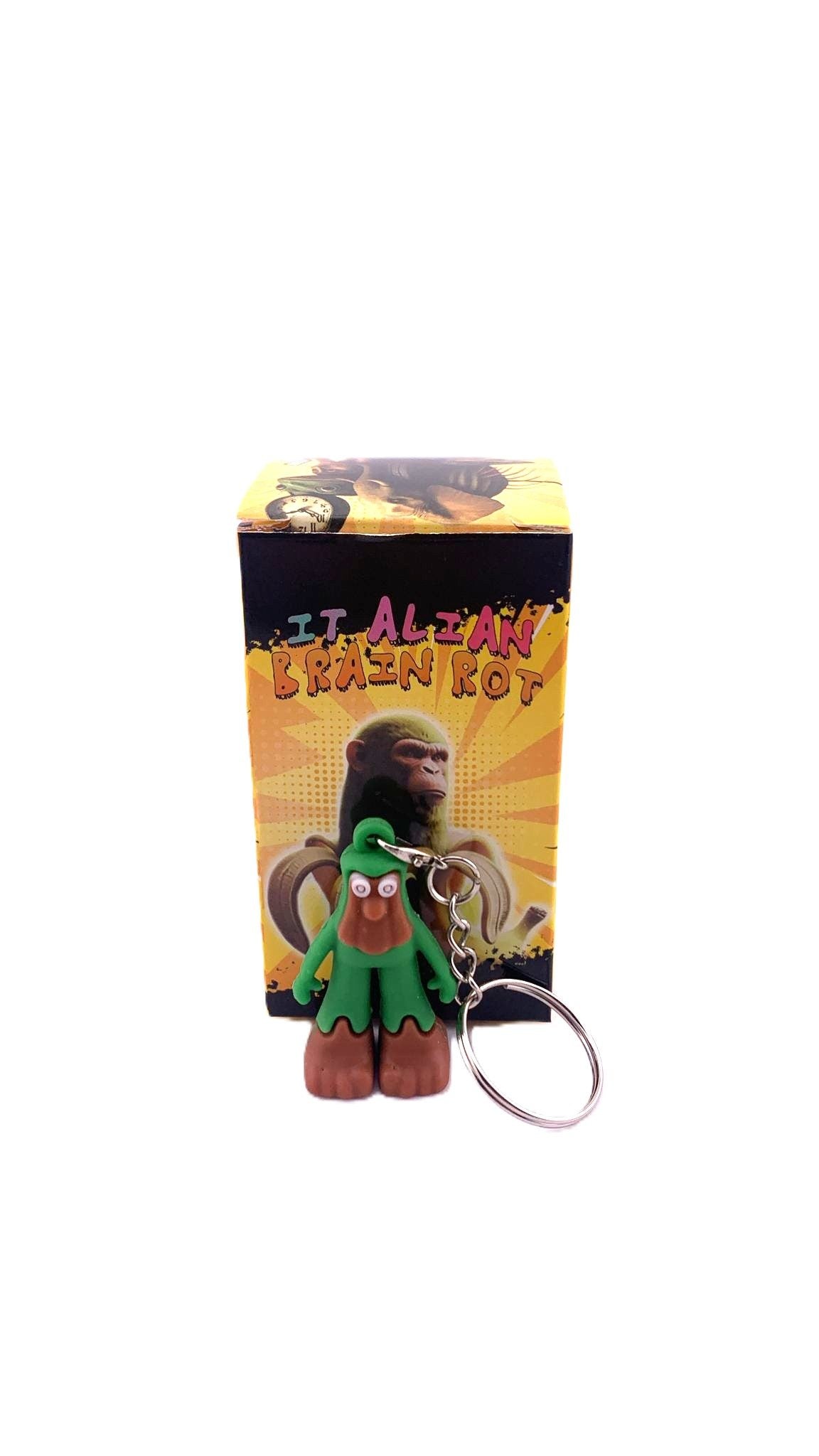 Breloc de Chei din Silicon, Flippy, Figurina Brainrot Brr Brr Patapim, 4 cm, Verde/Maro - vivimall.ro