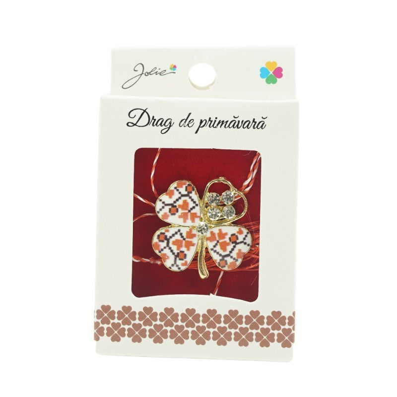 Brosa Mica in Cutie Trifoi cu Pietre Traditional - vivimall.ro