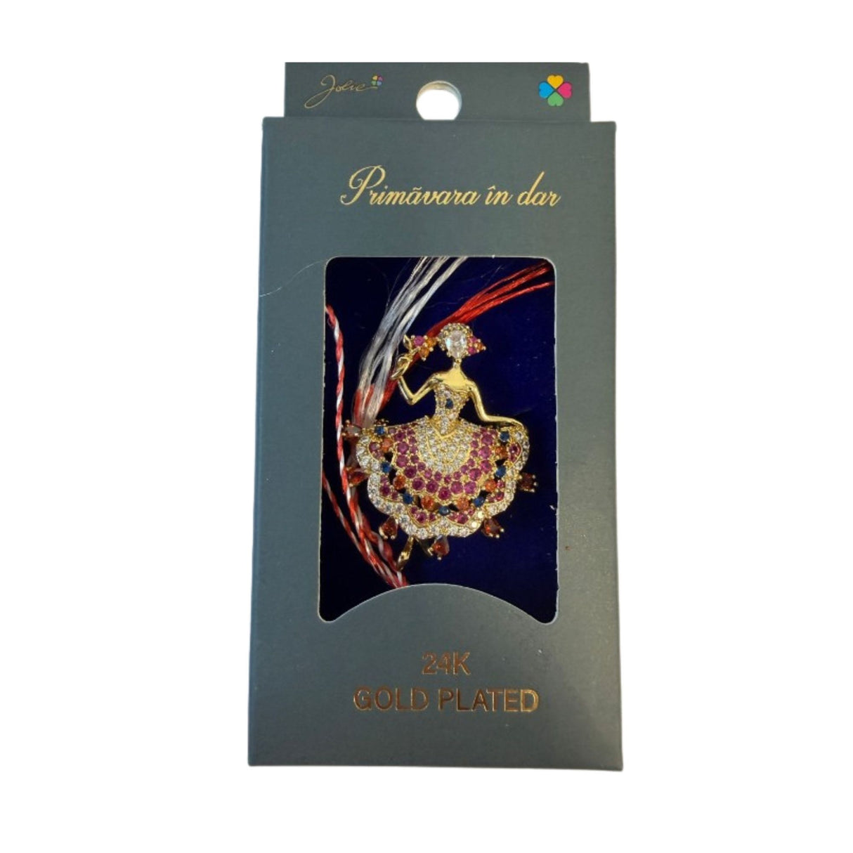 Martisor cu Brosa Placata cu Aur 24K, Jolie, Ambalaj Carton cu Design, Material Metal, Model Balerina, Dimensiune Brosa 2.5-3cm, Auriu/Roz - vivimall.ro