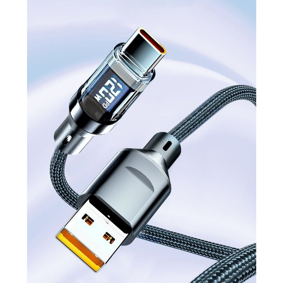 Cablu de Date Type C + USB, Vivimall, Încarcare Super Rapida, 120 W, Afișaj Digital LED, 1 m, Negru - vivimall.ro