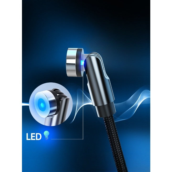 Cablu de incarcare magnetic 3 in 1 360 grade + 180 grade, 2 m, micro, type C, iPhone, 5 V, 2.1 A, Negru - vivimall.ro