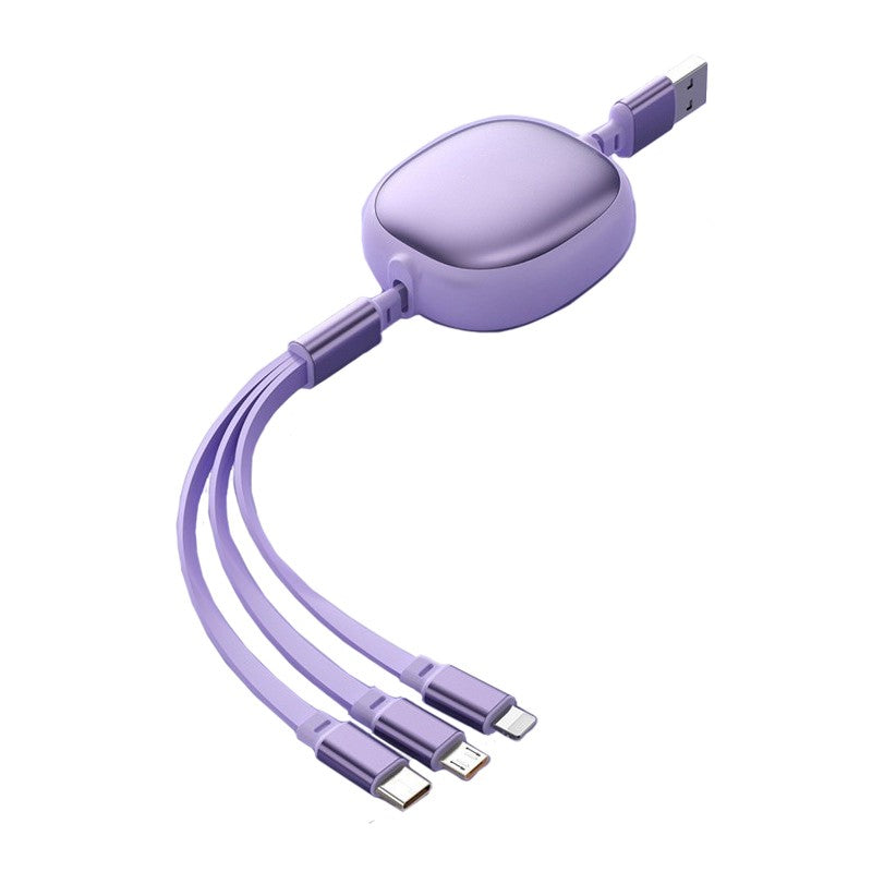 Cablu Retractabil Universal pentru Telefon, Flippy, Universal 3in1 pentru Orice Tip de Telefon, Micro-USB, Lightning, TYPE-C, 1.2M, Mov - vivimall.ro