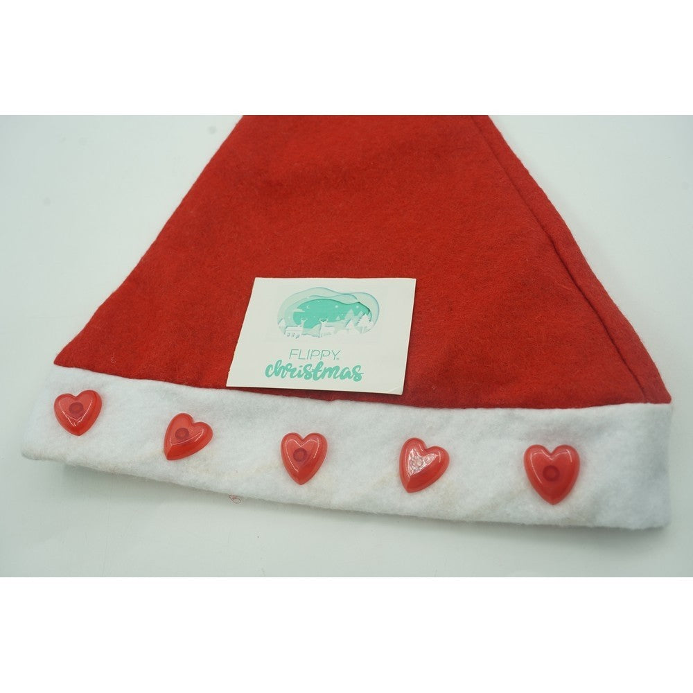 Caciulita de Mos Craciun,Vivimall, cu inimi ,led si muzica, rosie, marime universala, poliester - vivimall.ro