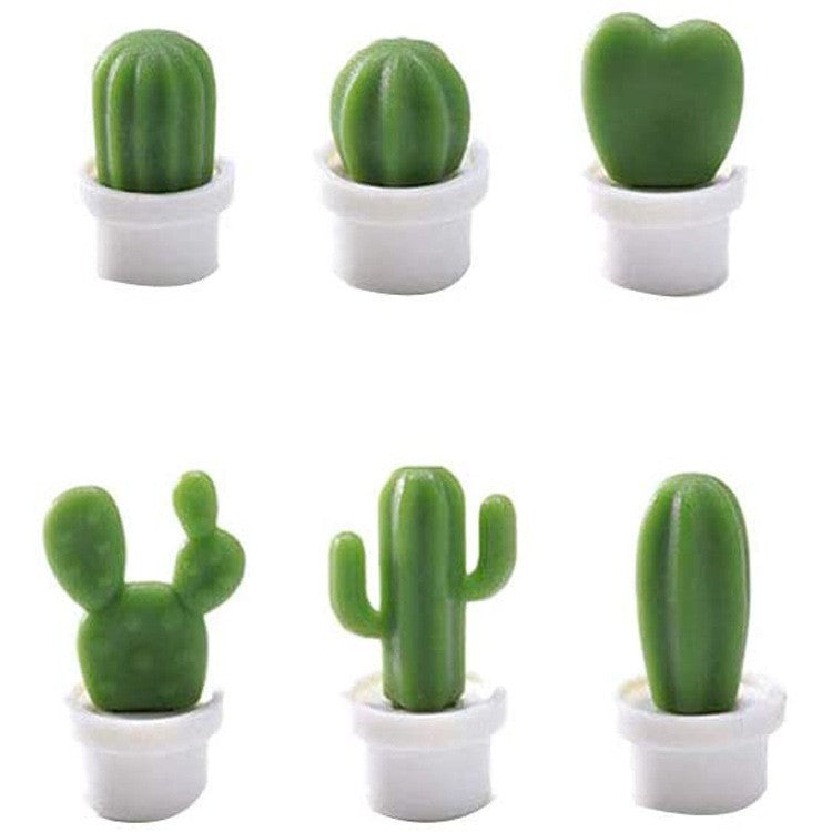 Set 6 Magneti de Frigider, Vivimall, Model Cactusi in Ghiveci, din ABS si Magnet, Verde/Alb - vivimall.ro