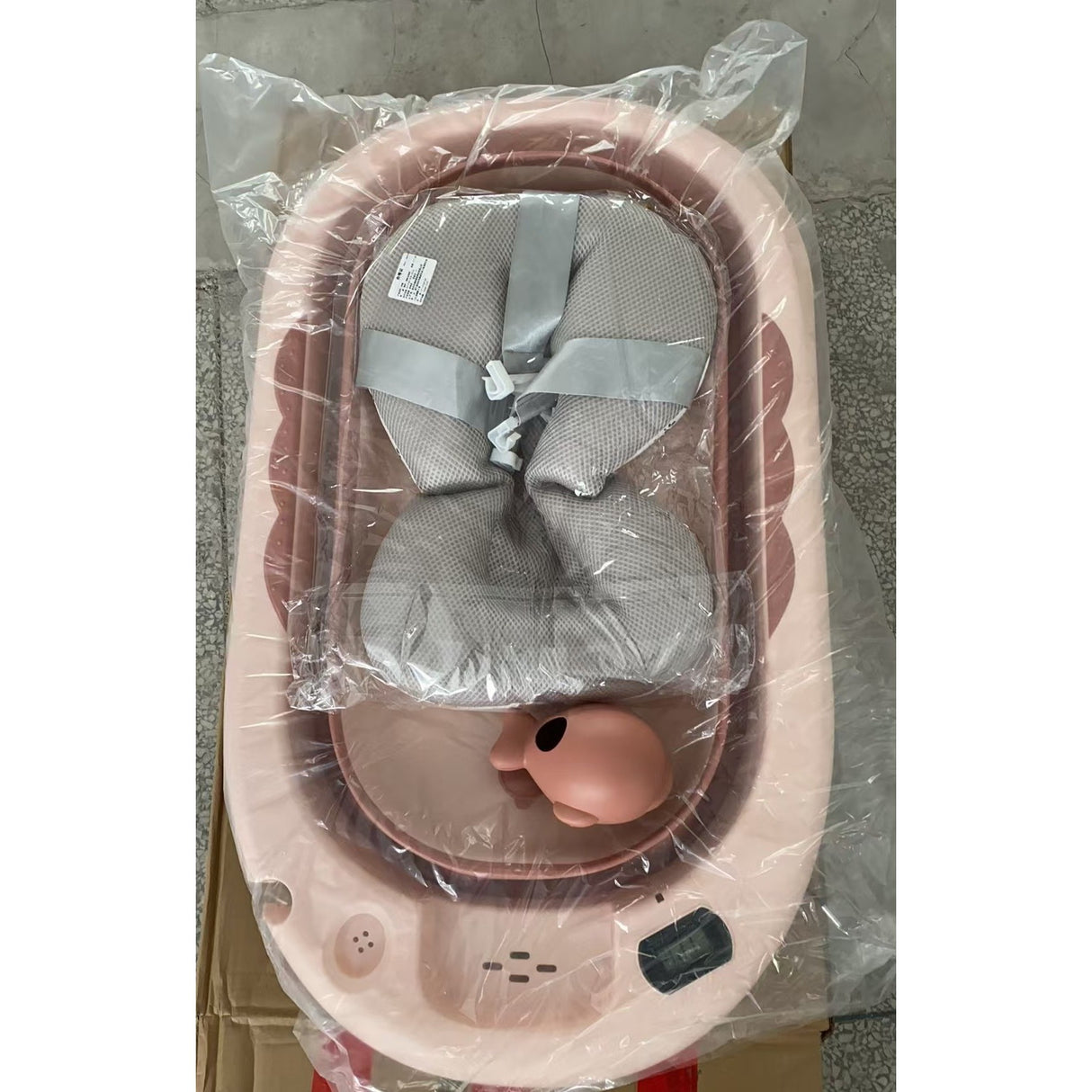 Cada de Baie, Vivimall, pentru Copii 0 luni - 6 Ani, cu Termometru, Pliabila, Perna Suport Inclusa, din Plastic, 81.5 x 49 x 21.5 cm, Roz - vivimall.ro