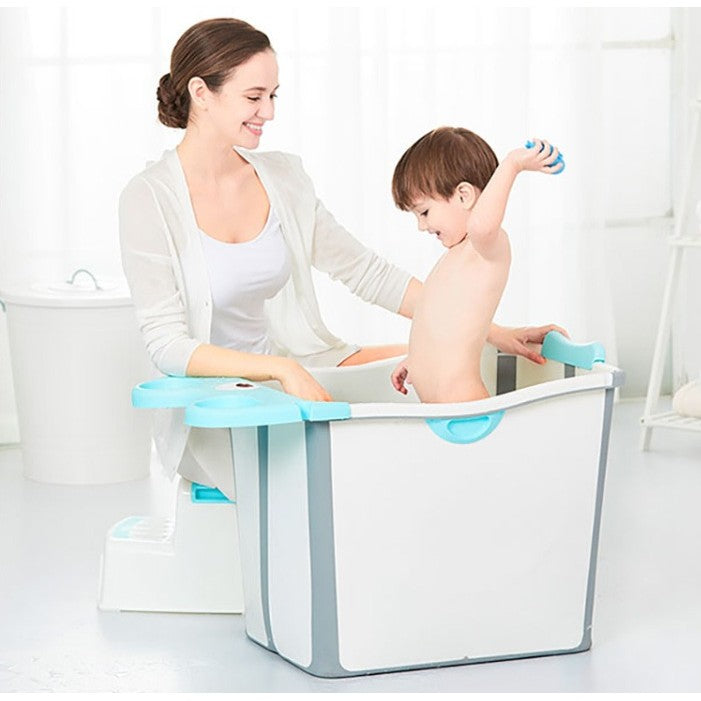 Cadă pliabilă Vivimall PP+TPE cu scaun detașabil interior, unghi lateral, culoare albastru