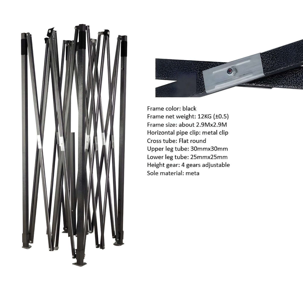 Cadru Metalic, Flippy, Suport pentru Cort Tip Pavilion, Pliabil, Metalic, 12 kg, 3 x 3 m, Negru - vivimall.ro