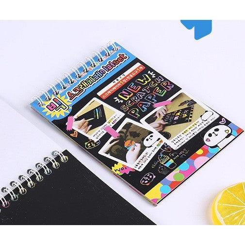 Caiet cu fise razuibile Vivimall, DIY Magic Scratch, 12 File, Curcubeu, Creion din Lemn, Cartonase negre, A6, Multicolor - vivimall.ro