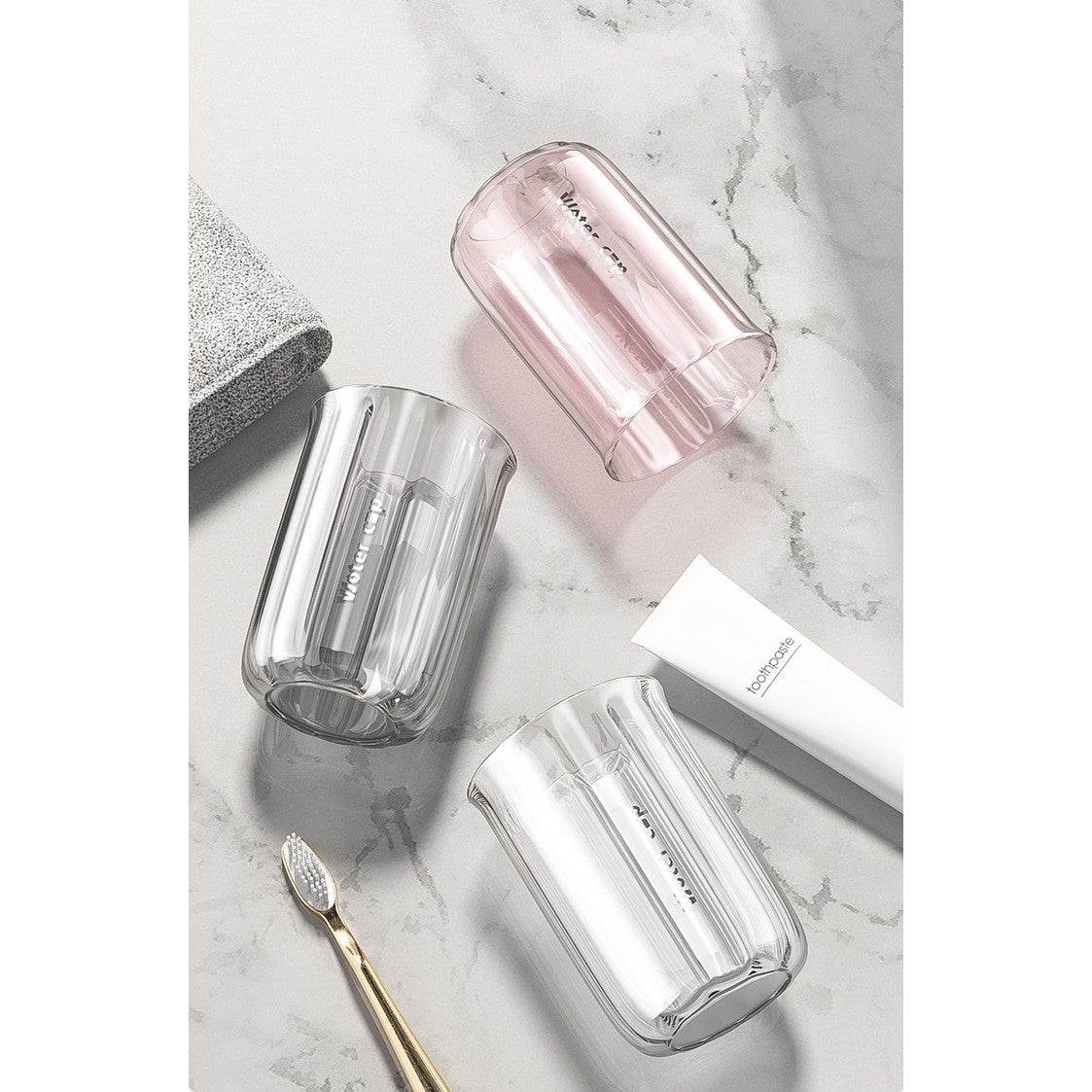 Cana de Apa pentru Clatit, Vivimall, pentru Periuta de Dinti, 200 ml, 10.4 x 7.3 cm, Gri Transparent - vivimall.ro