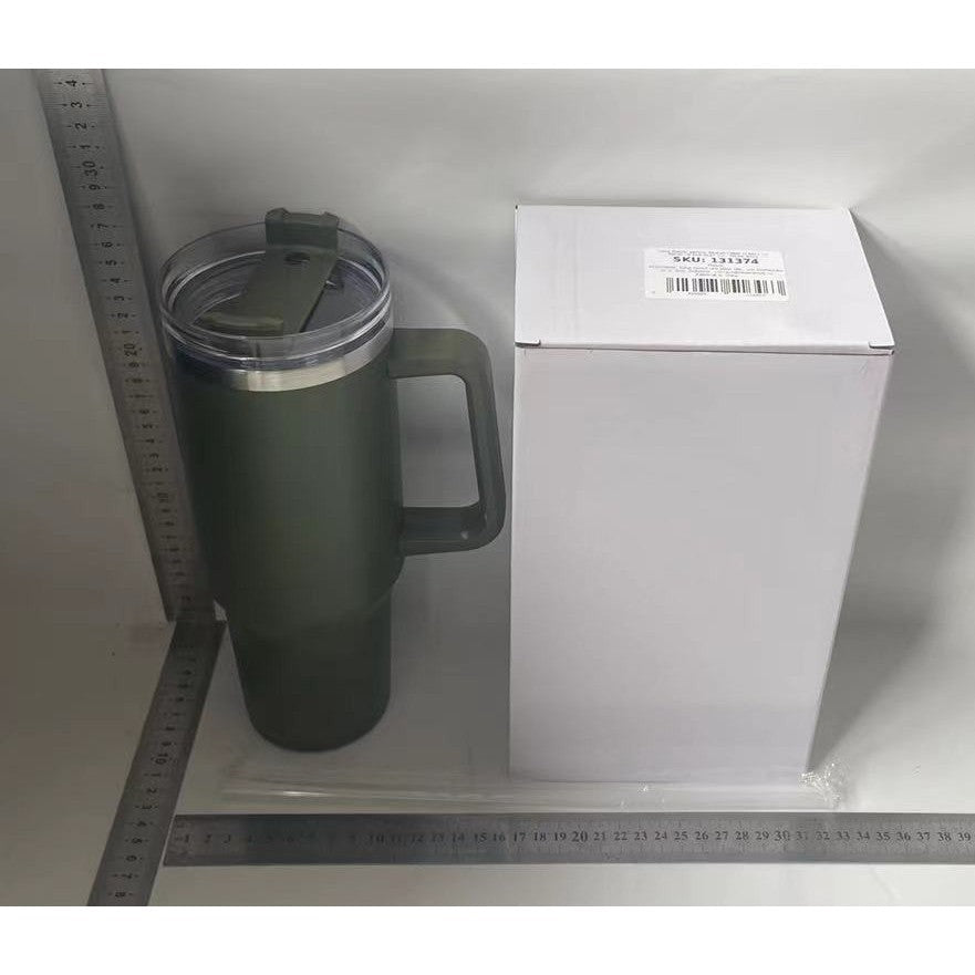 Cana Termos din Plastic, Vivimall, pentru Bauturi Calde si Reci, cu Maner, 9.9x9.9x27 cm, Verde Army - vivimall.ro