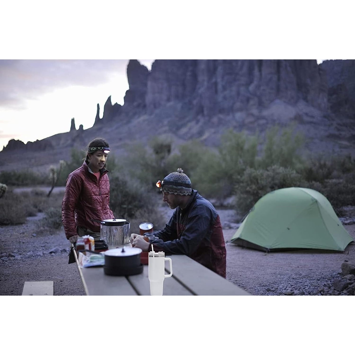 Cana Termos din Plastic, pentru Bauturi Calde si Reci, cu Maner, 9.9x9.9x27 cm, Alb - vivimall.ro