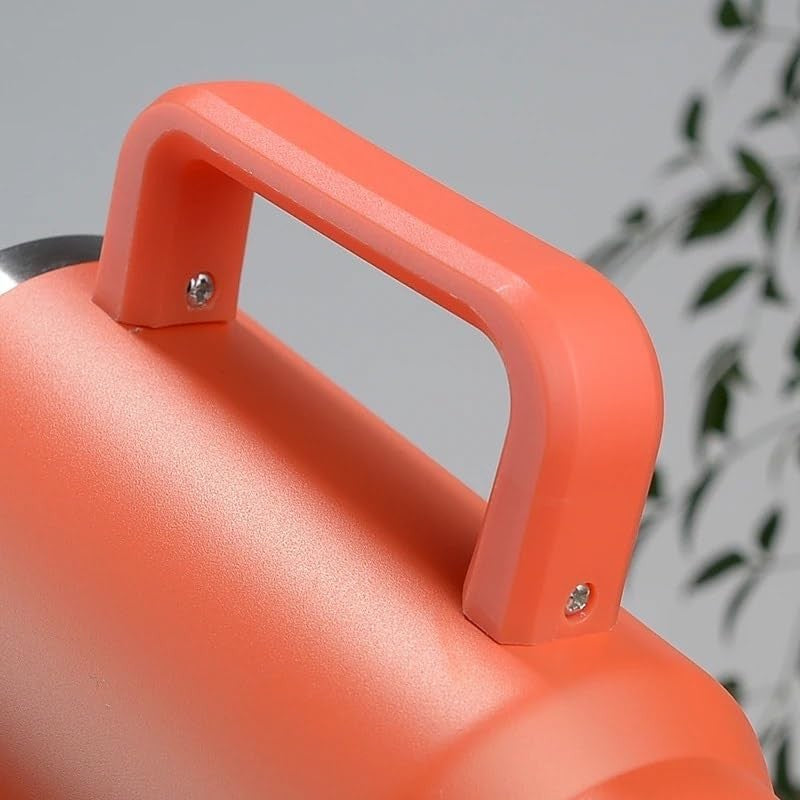 Cana Termos din Plastic, Vivimall, pentru Bauturi Calde si Reci, cu Maner, 9.9x9.9x27 cm, Portocaliu - vivimall.ro