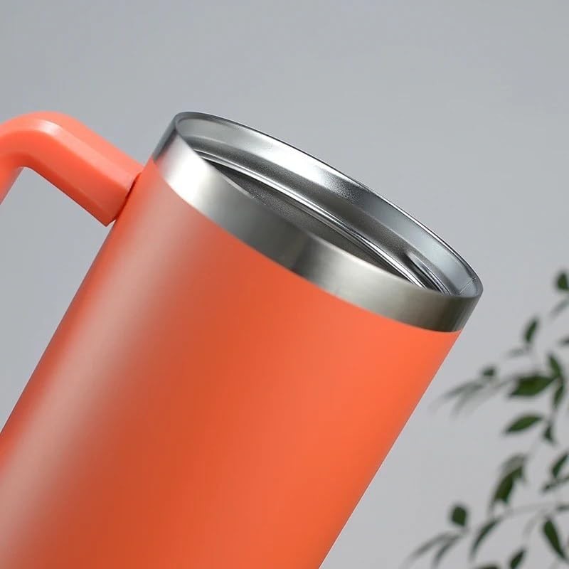 Cana Termos din Plastic, Vivimall, pentru Bauturi Calde si Reci, cu Maner, 9.9x9.9x27 cm, Portocaliu - vivimall.ro