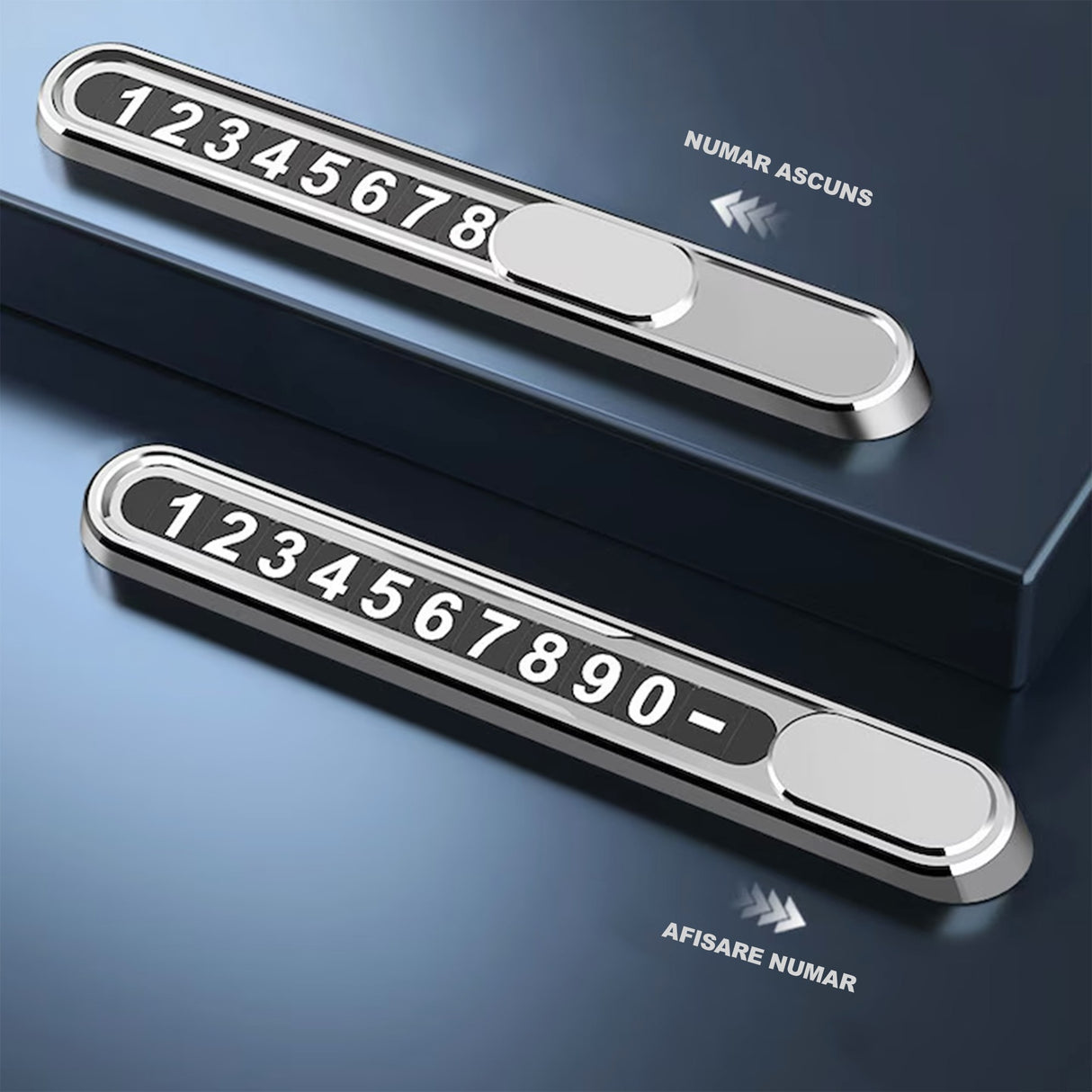 Suport Auto Numar Telefon Parbriz, Flippy, Aliaj de Aluminiu, Lipire cu Banda Dubla Adeziva, 13,8 cm, Argintiu