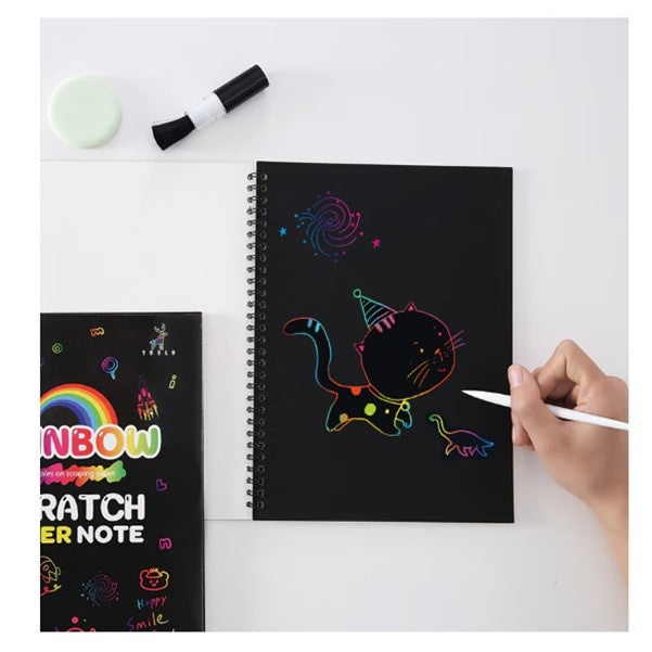 Caiet cu Foi de Hartie de Razuit, Vivimall, cu Un Stilou din Bambus, pentru Desen, Curcubeu, 19 x 26 cm, Negru - vivimall.ro