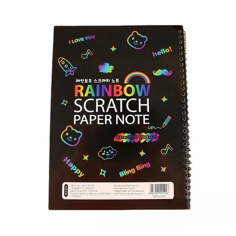 Caiet cu Foi de Hartie de Razuit, Vivimall, cu Un Stilou din Bambus, pentru Desen, Curcubeu, 19 x 26 cm, Negru - vivimall.ro