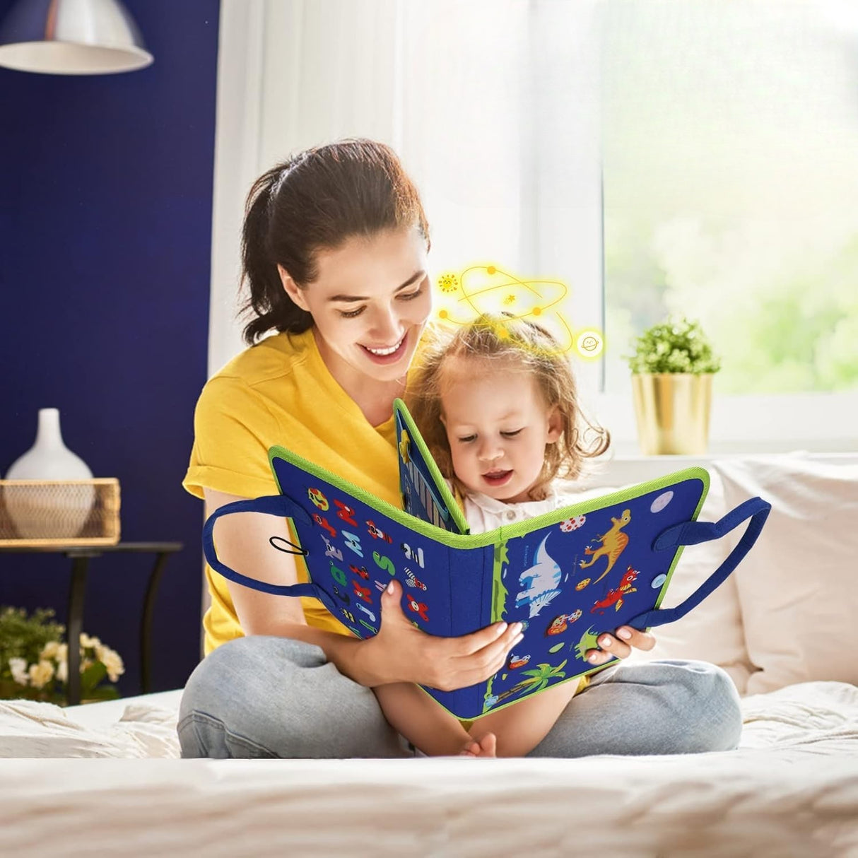 Carte Senzoriala Educativa Montessori, Vivimall, Dezvoltare Abilitati Motorii, 3 Pagini, Model Alfabet, 28x25x4 cm, Albastru - vivimall.ro