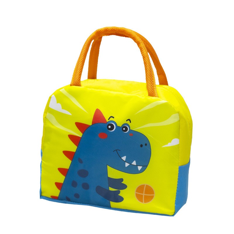 Geanta Termoizolanta Pentru Copii, 23X13X19 Cm, Model Imprimeu Dinozaur, Din Folie De Aluminiu Si Panza Oxford, Albastru/Galben - vivimall.ro