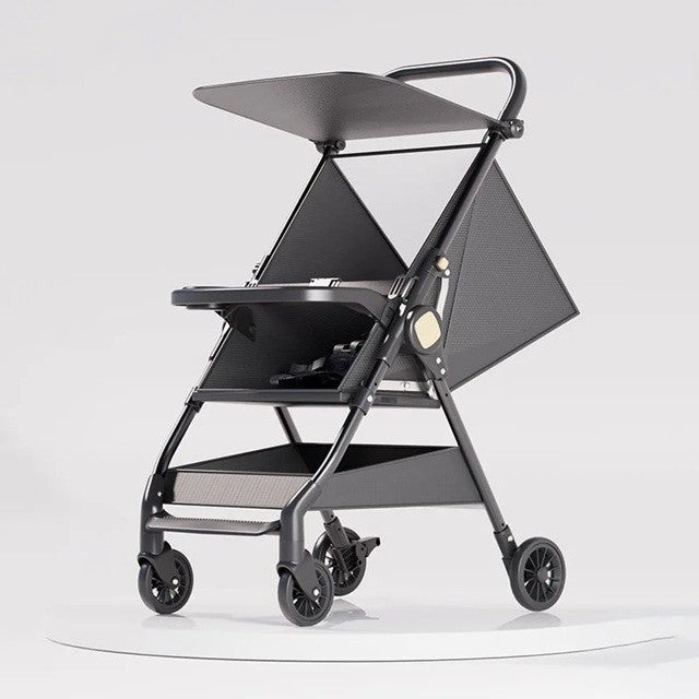 Carut Pliabil, Vivimall, Usor, Compatibil cu Avionul, de Plimbat/Dormit, Parasolar, Cutie Depozitare, Tabla de Masa, 93 x 70 x 40 cm, Negru - vivimall.ro